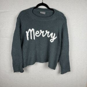 Wooden Ships Merry Crew Sweater Size S Mohair Wool Christmas Holiday Green